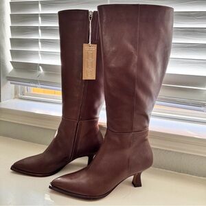 Dolce Vita Auggie WC Tall Pointed-Toe Leather Boots in Dark Brown